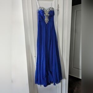 Stunning Beaded Strapless Tony Bowls Le Gala Royal Blue Dress Gown Size 4